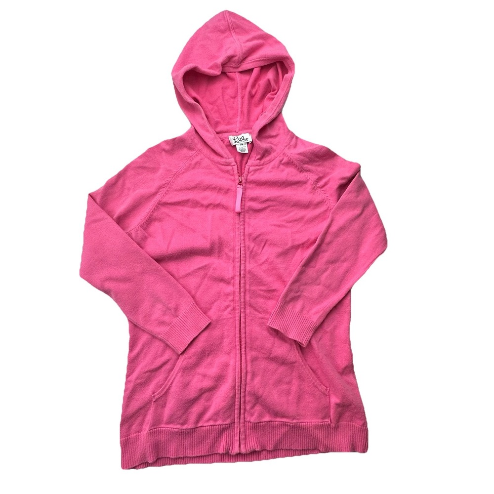 VTG Lilly‎ Pulitzer Zip Hooded Cardigan Pink XS White Label Y2K